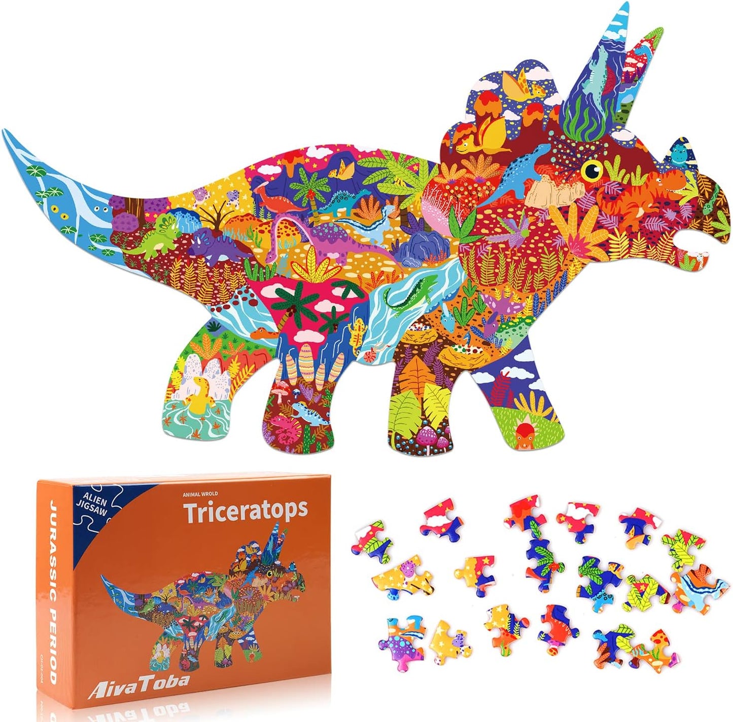 Dinosaur Jigsaw Puzzle for Kids, 150 Pieces Triceratops Puzzles, XMAS Gift, UK. - UC Worldlink